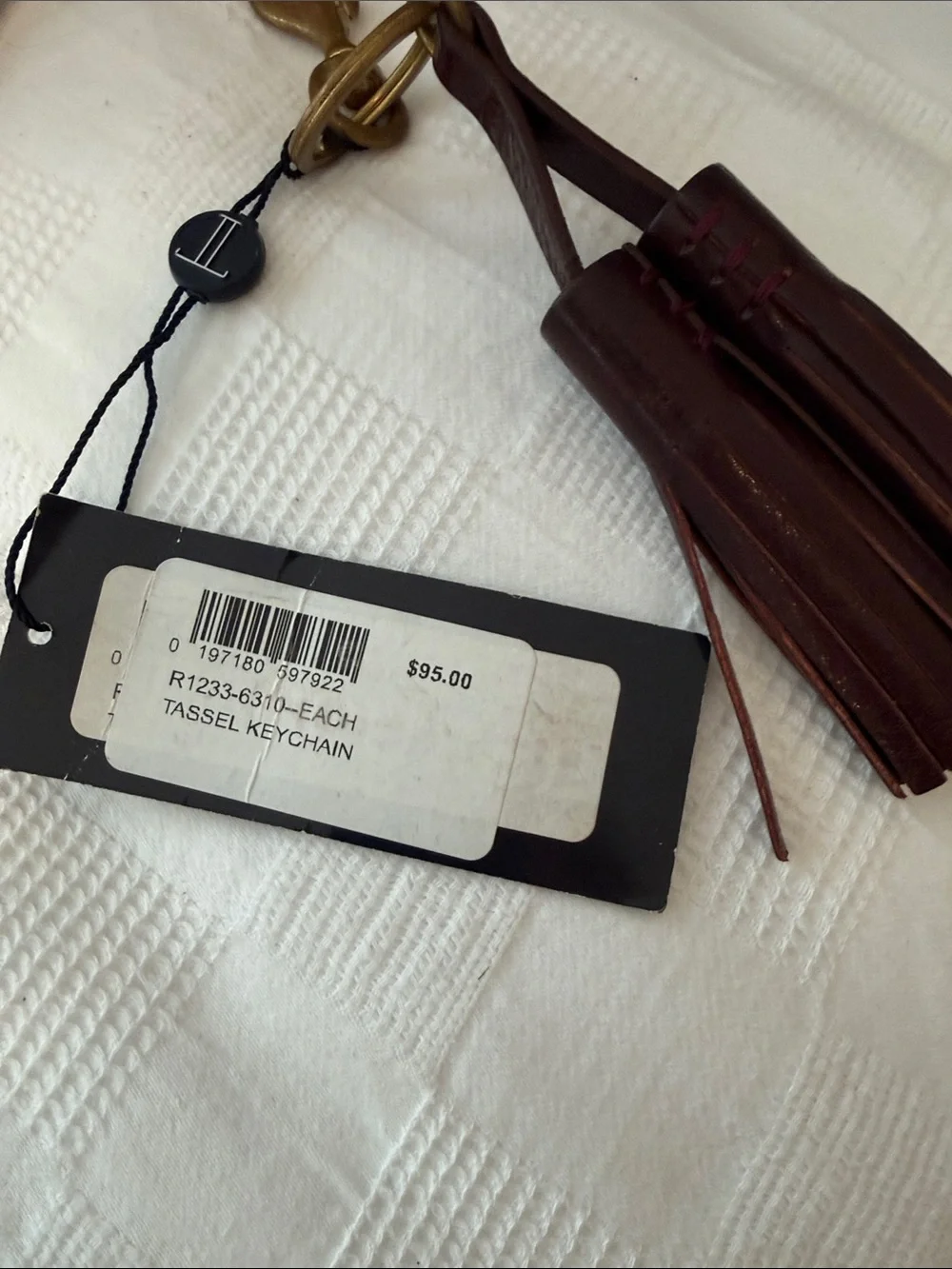 Lucchese Dark Brown Leather Double Tassel Keychain with Brass Hardware